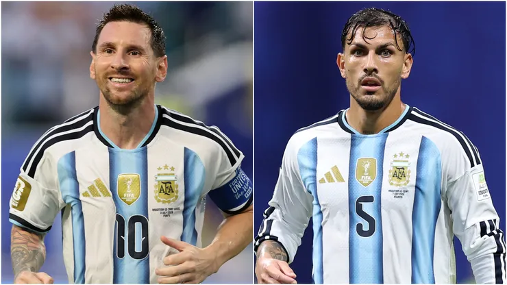 Lionel Messi and Leandro Paredes of Argentina.