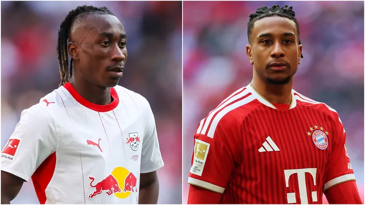 Yan Diomande of RB Leipzig and Michael Olise of Bayern Munich.