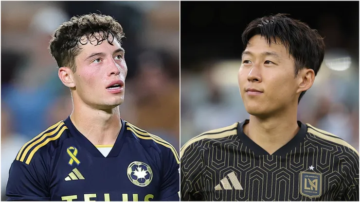 Sebastian Berhalter #16 of Vancouver Whitecaps FC and Son Heung-Min #7 of Los Angeles FC.