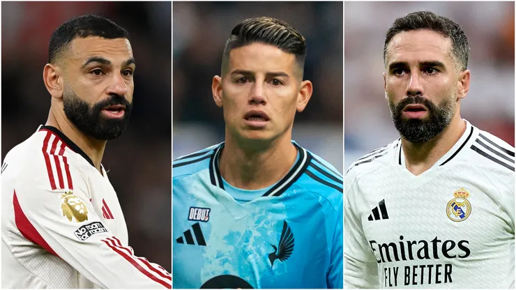 Mohamed Salah of Liverpool, James Rodriguez #10 of the Minnesota United, and Daniel Carvajal of Real Madrid.
