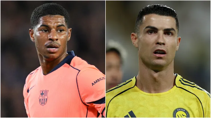 Marcus Rashford of FC Barcelona and Cristiano Ronaldo of Al Nassr.