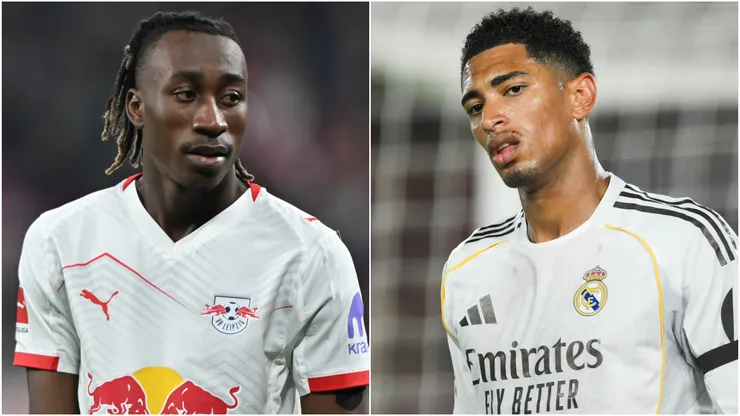 Yan Diomande of RB Leipzig and Jude Bellingham of Real Madrid.