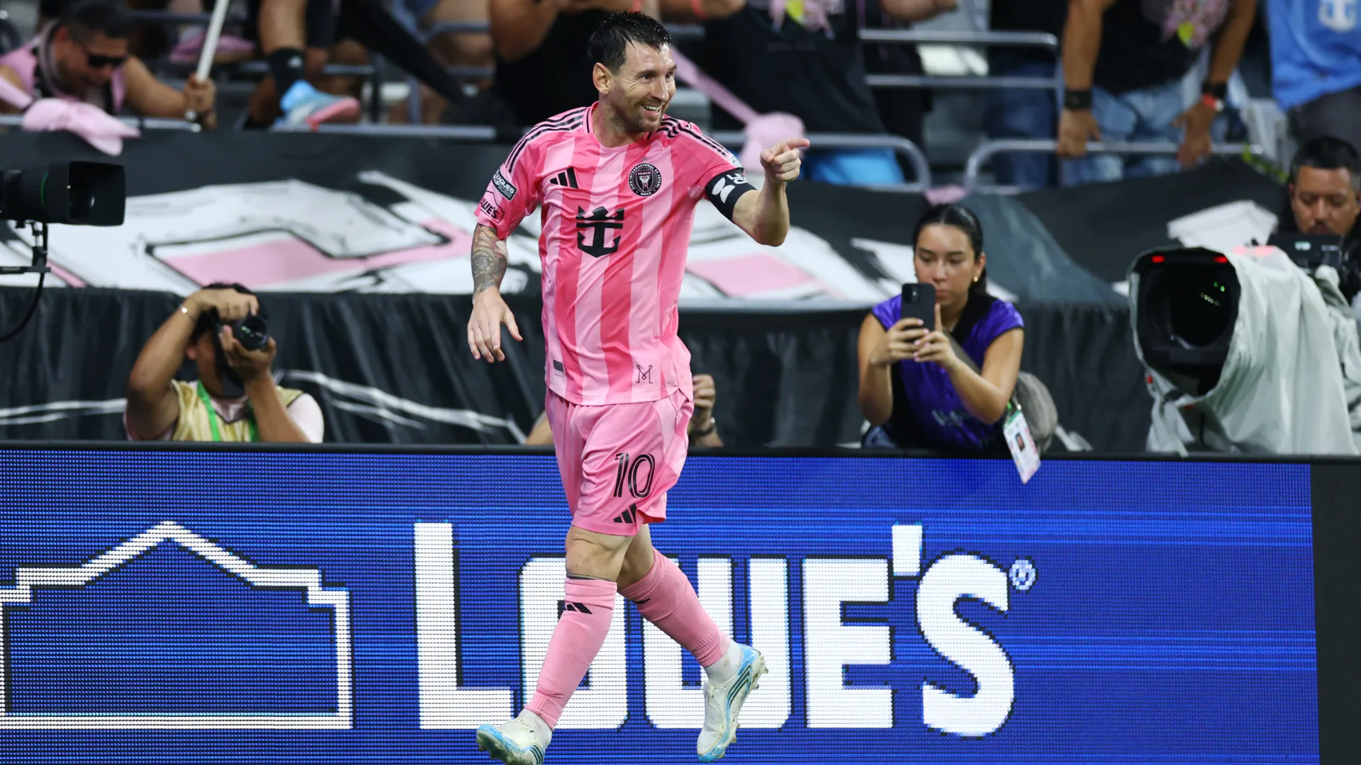 Lionel Messi celebrates a goal for Inter Miami. (Getty Images)