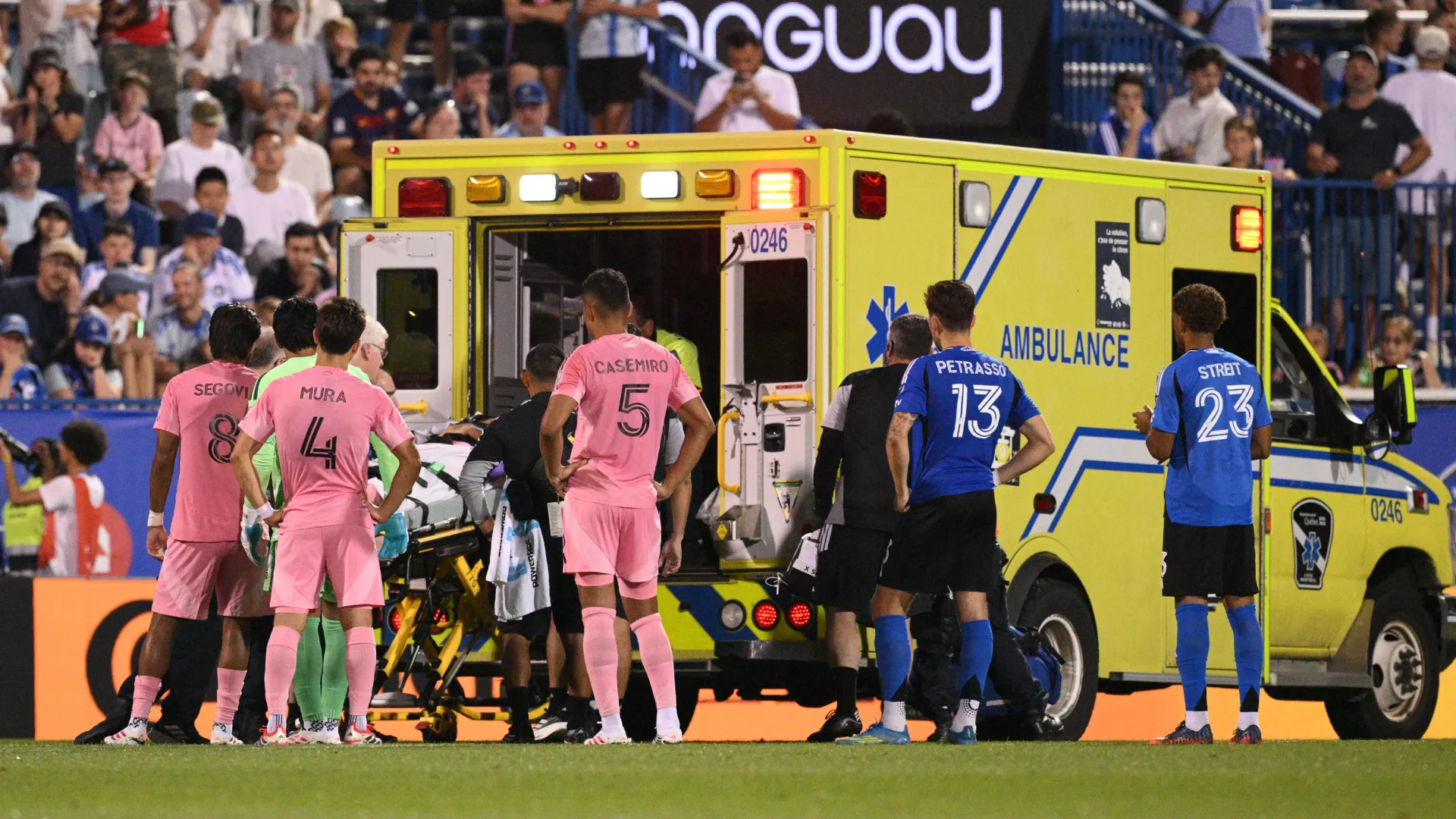 Medics carry German Berterame #19 of Inter Miami CF into an ambulance. (Getty Images)