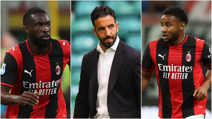 Fikayo Tomori, head coach Ruben Amorim, and Christopher Nkunku of AC Milan.