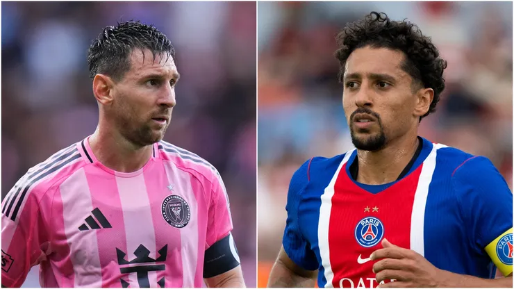 Lionel Messi of Inter Miami CF and Marquinhos of Paris Saint-Germain.