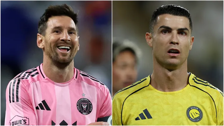 Lionel Messi #10 of Inter Miami CF and Cristiano Ronaldo of Al Nassr.