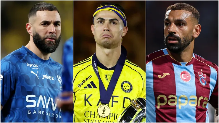 Cristiano Ronaldo (left), Karim Benzema (center). and Mohamed Salah (right)