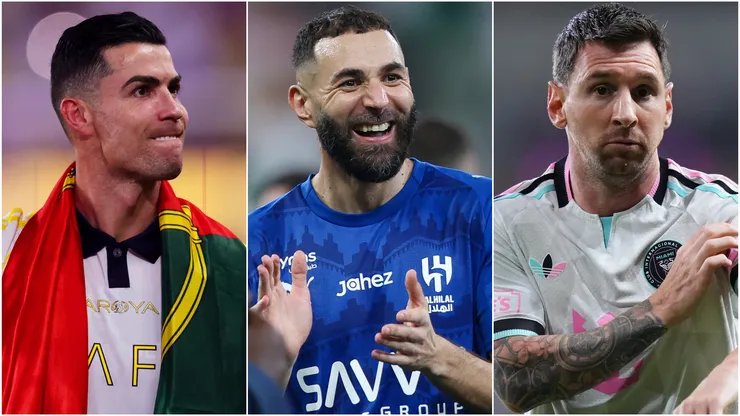 Cristiano Ronaldo (left), Karim Benzema (center), and Lionel Messi (right)