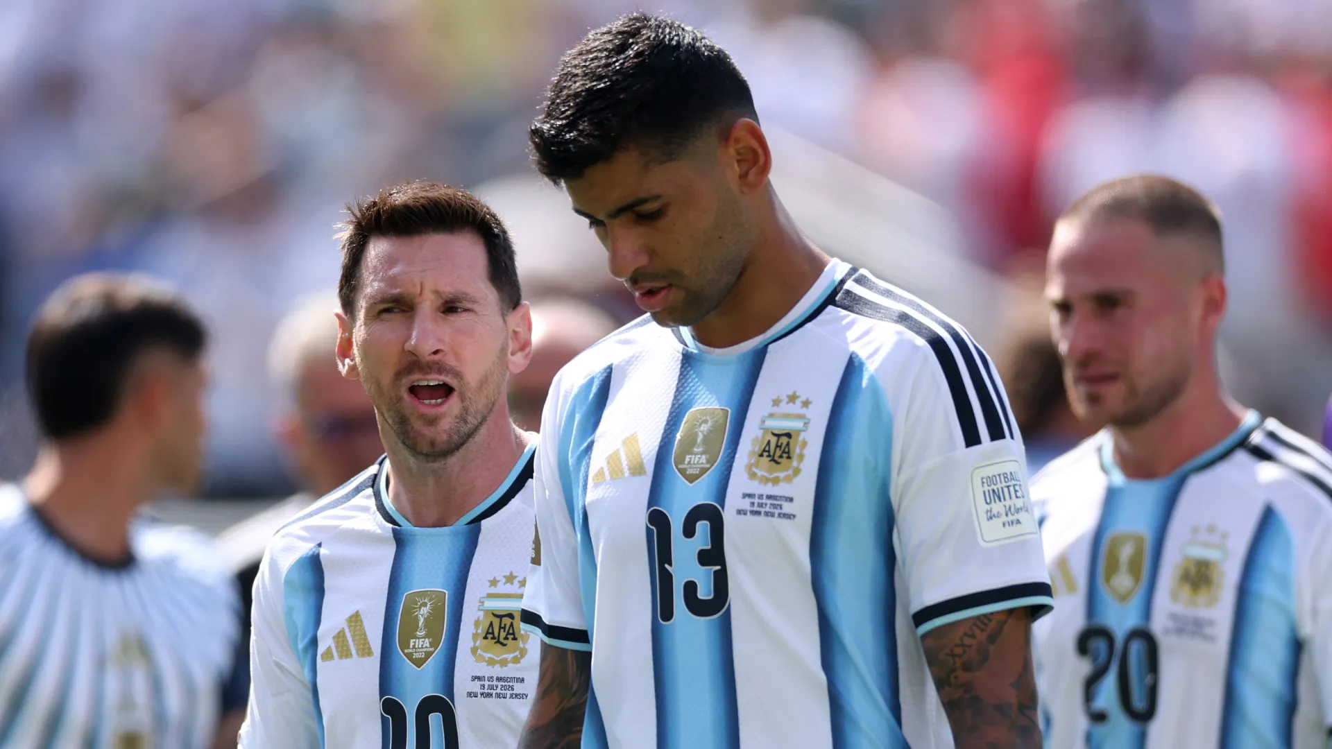 Lionel Messi and Cristian Romero during the 2026 World Cup. (Getty Images)