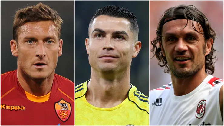 Francesco Totti (left), Cristiano Ronaldo (center), and Paolo Maldini (right)