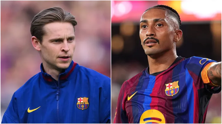 Frenkie de Jong and Raphinha of FC Barcelona.