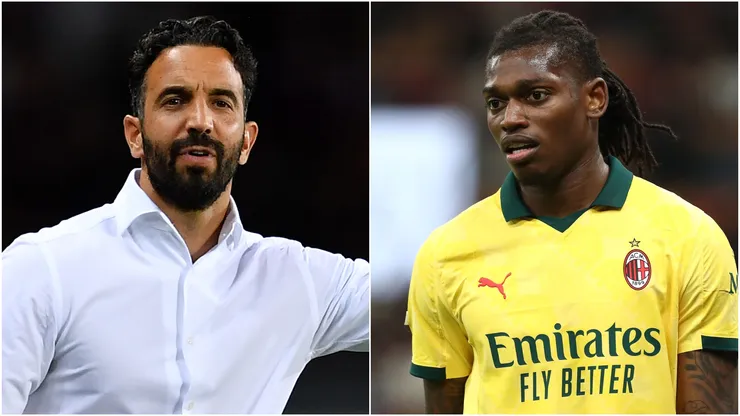 Head coach Ruben Amorim and Rafael Leao of AC Milan.