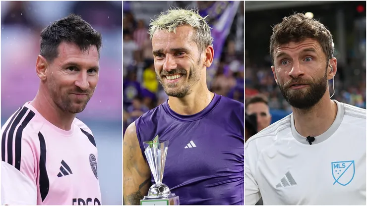 Lionel Messi #10 of Inter Miami CF, Antoine Griezmann of Orlando City SC and Thomas Muller of Vancouver Whitecaps FC.