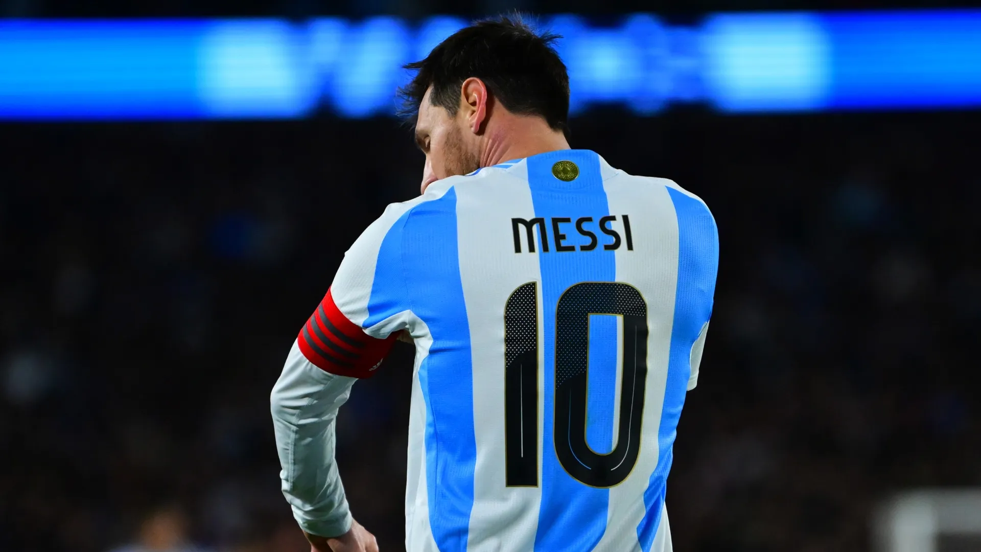 Lionel Messi of Argentina wearing the captain armband.