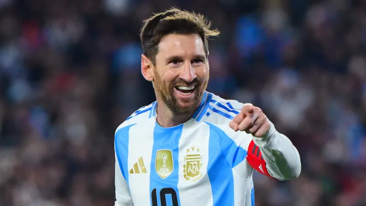 Lionel Messi of Argentina celebrating after scoring.
