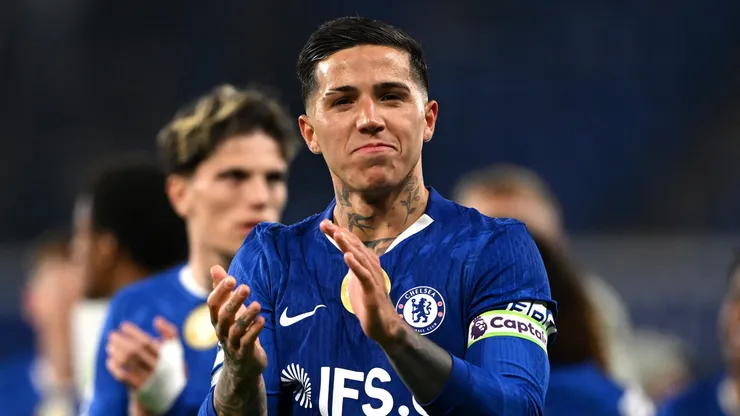 Enzo Fernandez of Chelsea applauds the fans.