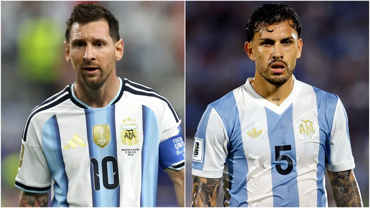 Lionel Messi and Leandro Paredes of Argentina.