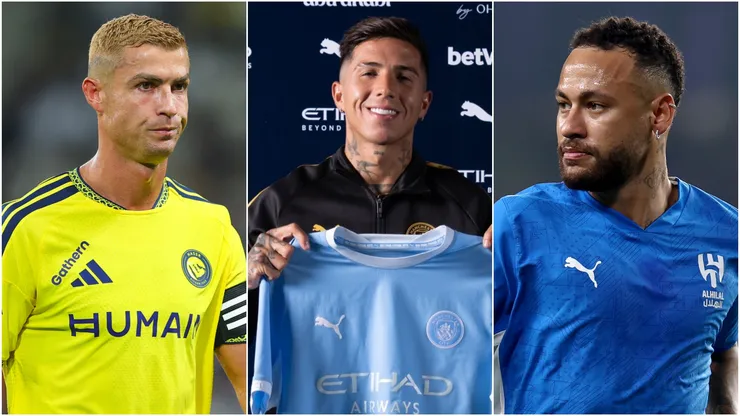 Cristiano Ronaldo of Al Nassr, Enzo Fernandez of Manchester City, and Neymar of Al Hilal.