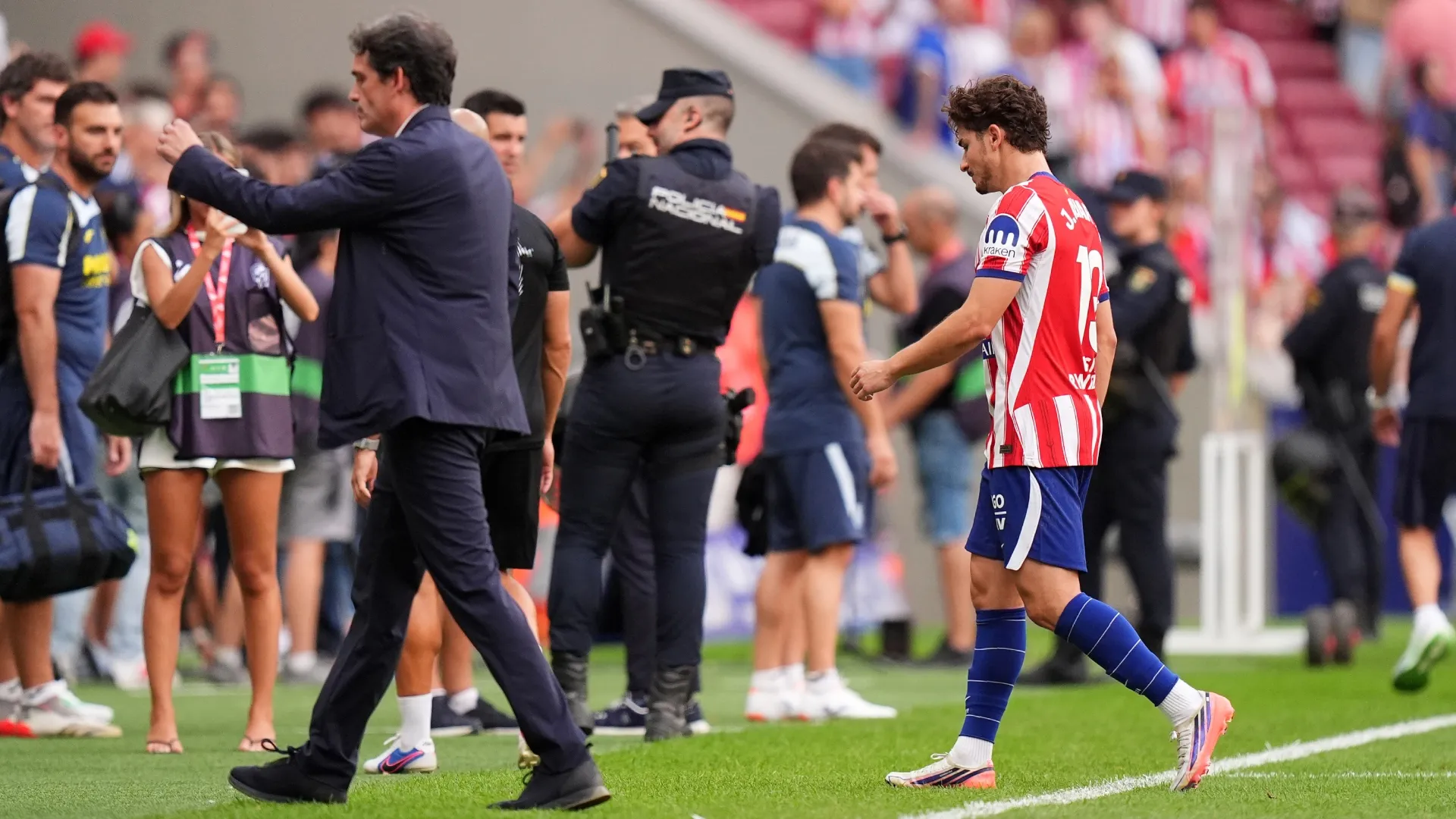 Julian Alvarez of Atletico de Madrid walks off the field.