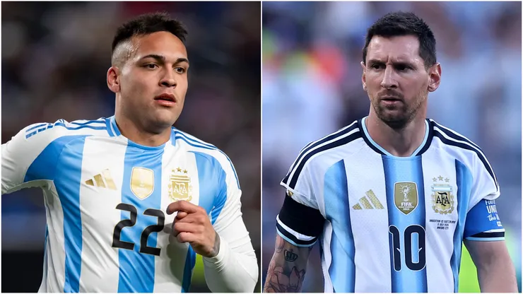 Lautaro Martinez and Lionel Messi of Argentina.