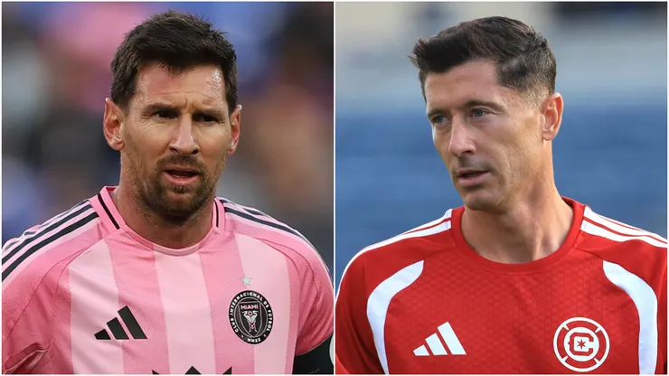 Lionel Messi of Inter Miami CF and Robert Lewandowski of the Chicago Fire FC.
