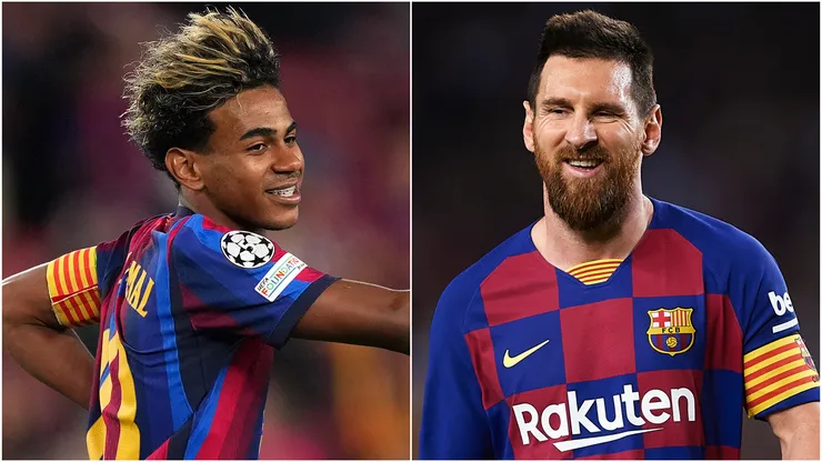 Lamine Yamal (left) and Lionel Messi (right)