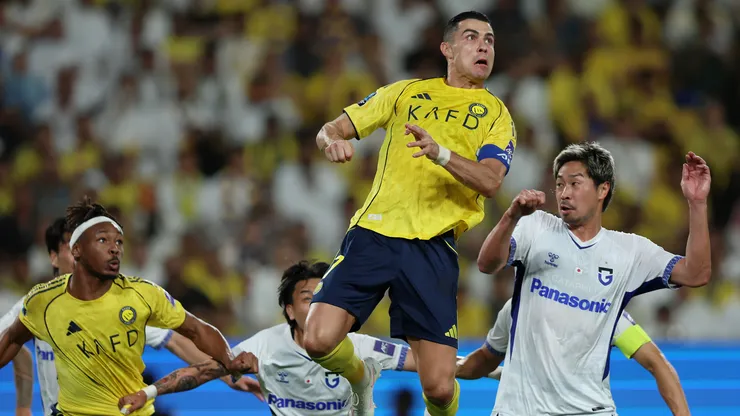 Cristiano Ronaldo of Al Nassr jumps for a header