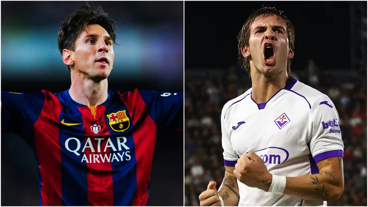 Lionel Messi (left) and Franco Mastantuono (right)