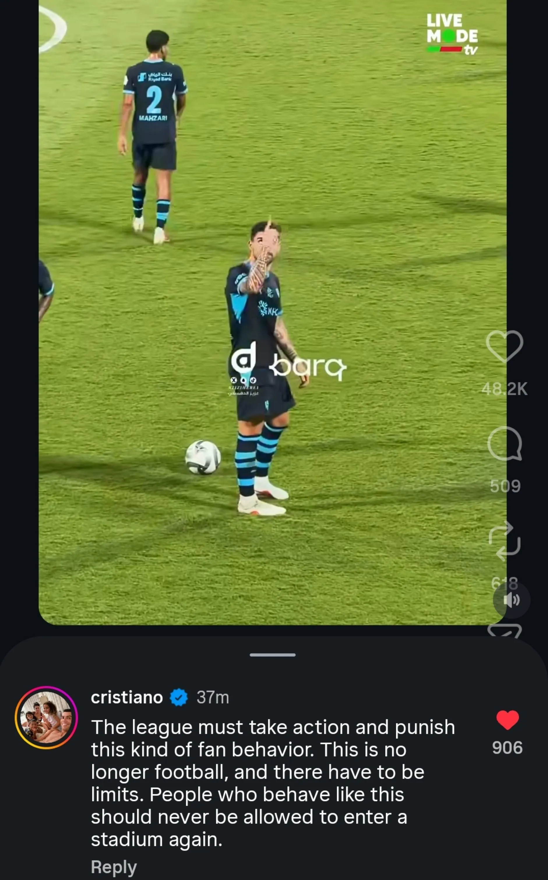 Cristiano Ronaldo's Instagram comment.