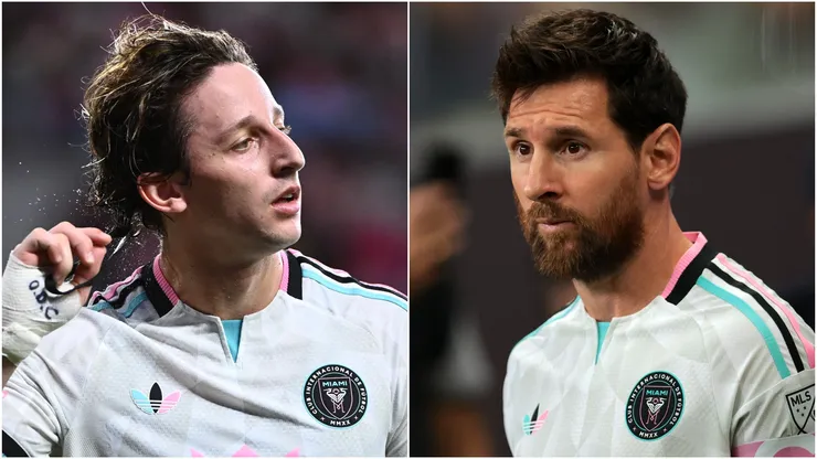 Matias Galarza and Lionel Messi of Inter Miami CF.