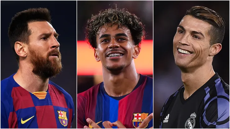 Lionel Messi and Lamine Yamal of FC Barcelona, and Cristiano Ronaldo of Real Madrid.