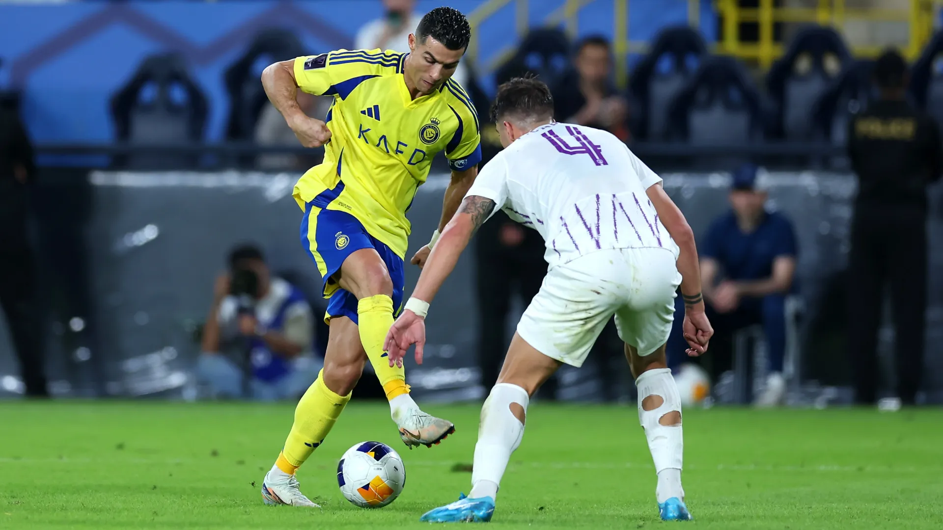 Cristiano Ronaldo of Al Nassr and Fabio Cardoso of Al Ain back in November 2024.