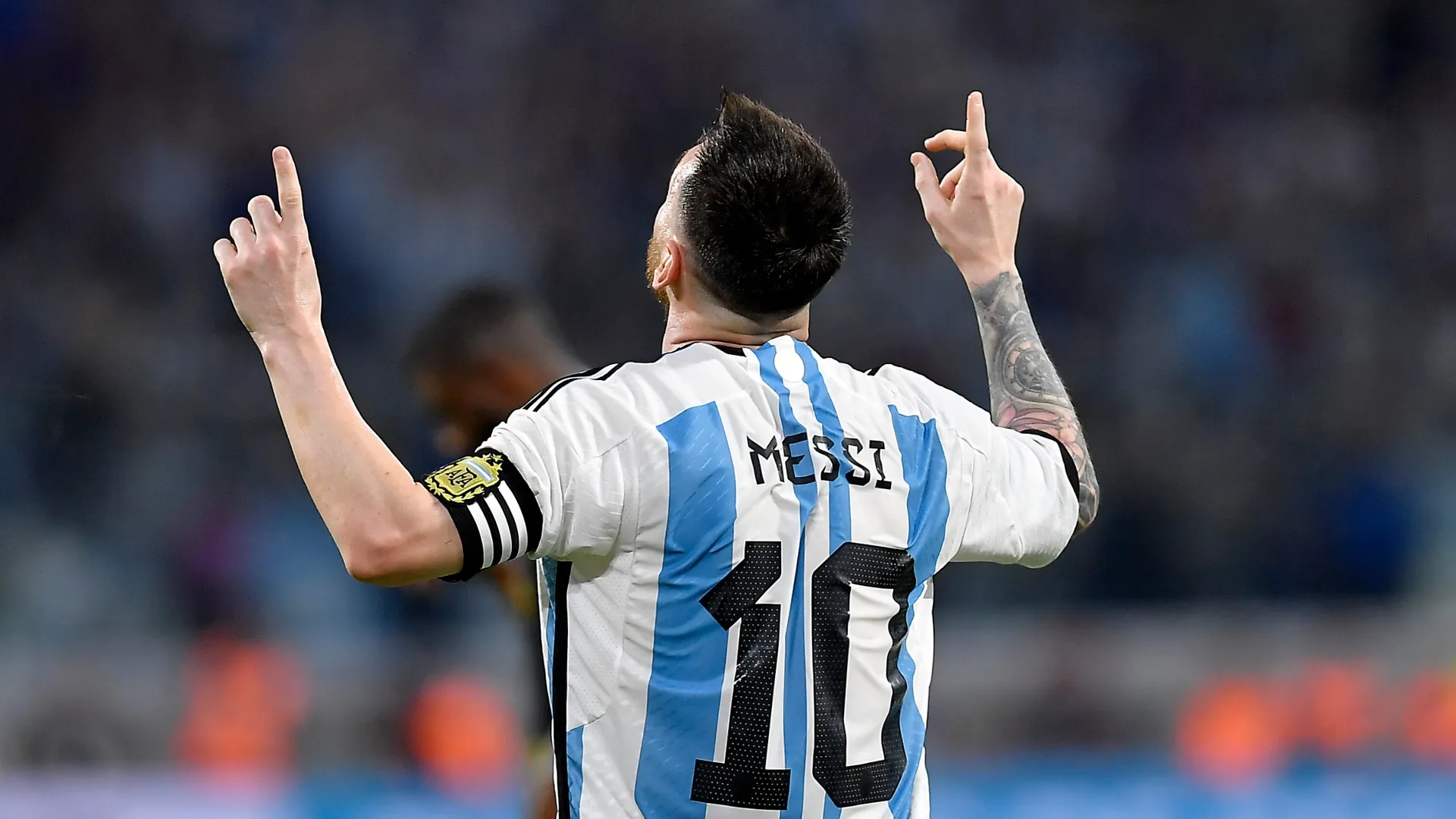 Lionel Messi of Argentina celebrates after scoring against Curacao back on March 28, 2023.