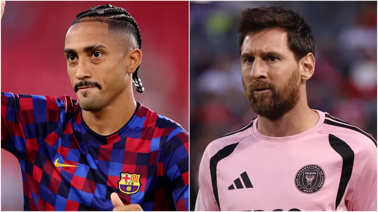 Raphinha of Barcelona and Lionel Messi of Inter Miami.