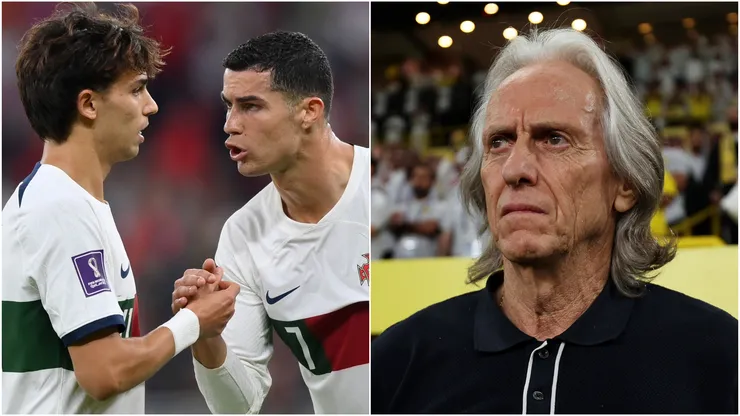Cristiano Ronaldo, Joao Felix (left) and Jorge Jesus (right)