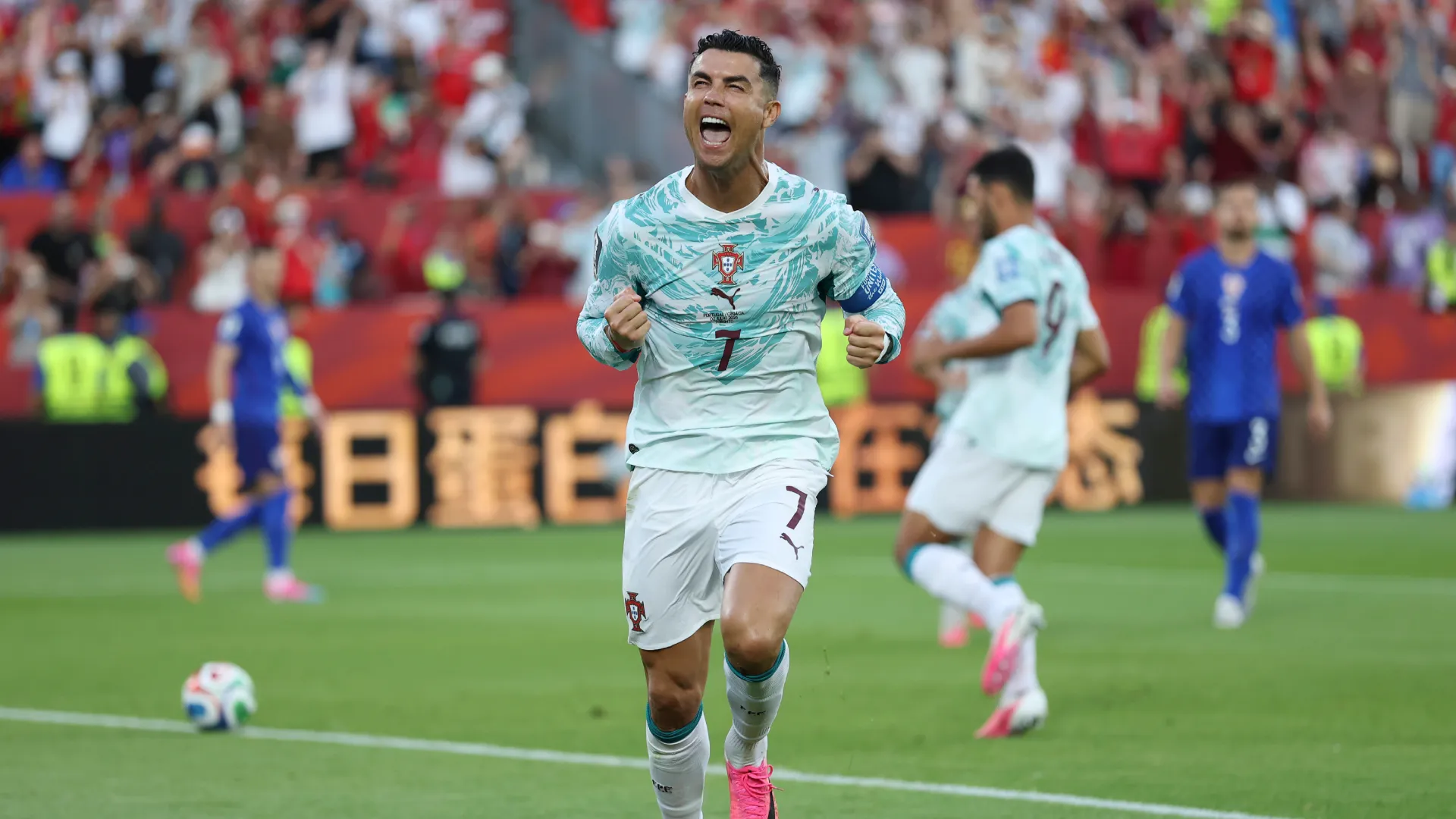 Cristiano Ronaldo celebrates a goal for Portugal. (Getty Images)