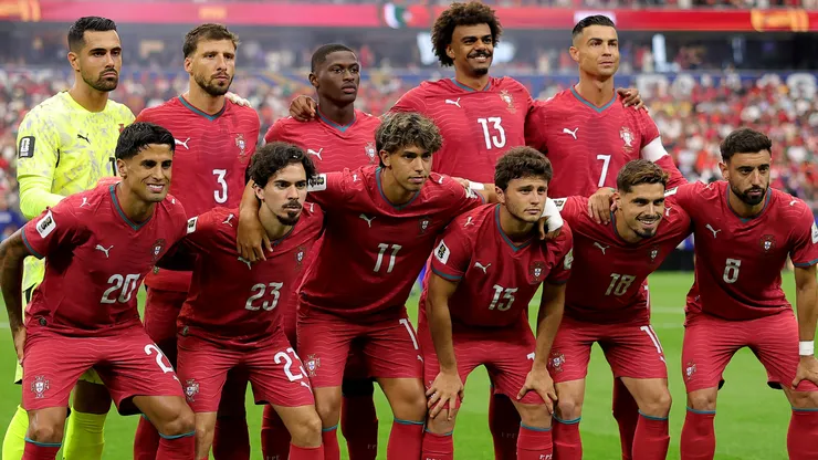 Players of Portugal pose for a team photograph