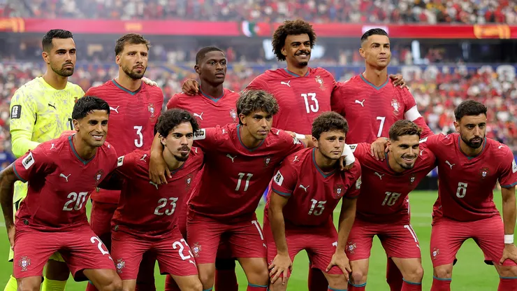 Players of Portugal pose for a team photograph