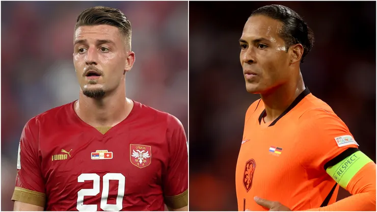 Sergej Milinkovic-savic of Serbia and Virgil van Dijk of the Netherlands.