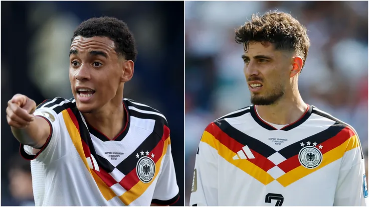 Jamal Musiala and Kai Havertz of Germany.