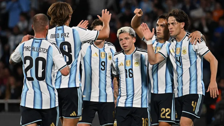 Lautaro Martinez of Argentina celebrates scoring his team's first goal.