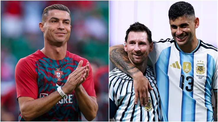 Cristiano Ronaldo (left), Lionel Messi and Cristian Romero (right)