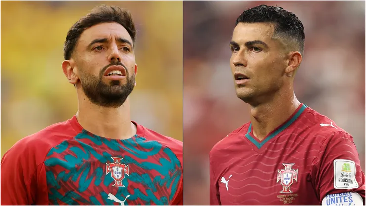 Bruno Fernandes and Cristiano Ronaldo of Portugal.