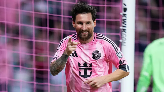 Lionel Messi celebrates a goal for Inter Miami. (Getty Images)