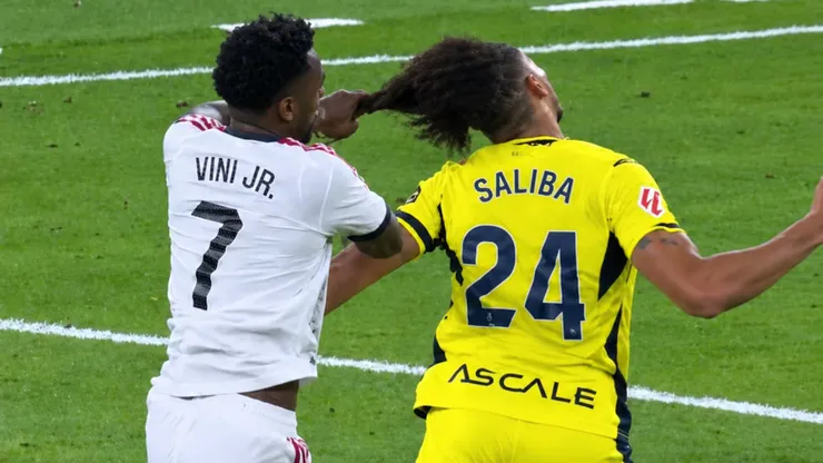 Viniicus Junior of Real Madrid and Nathan Saliba of Villarreal