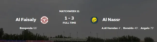 Al Nassr’s match sheet against Al Faisaly, according to the Saudi Pro League’s official website.