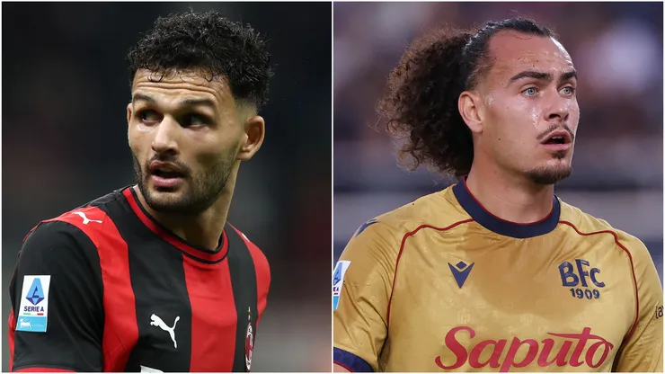 Goncalo Ramos of AC Milan and Arthur Theate of Bologna.